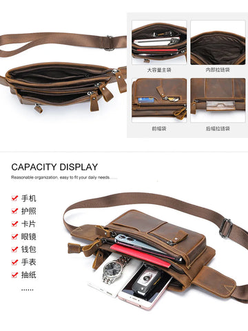 Xajzpa Crazy Horse Leather Waist Bag For Men Male Genuine Leather Waist Pack Fanny Pack Belt Pouch For Man Crossbody Bags For Phone